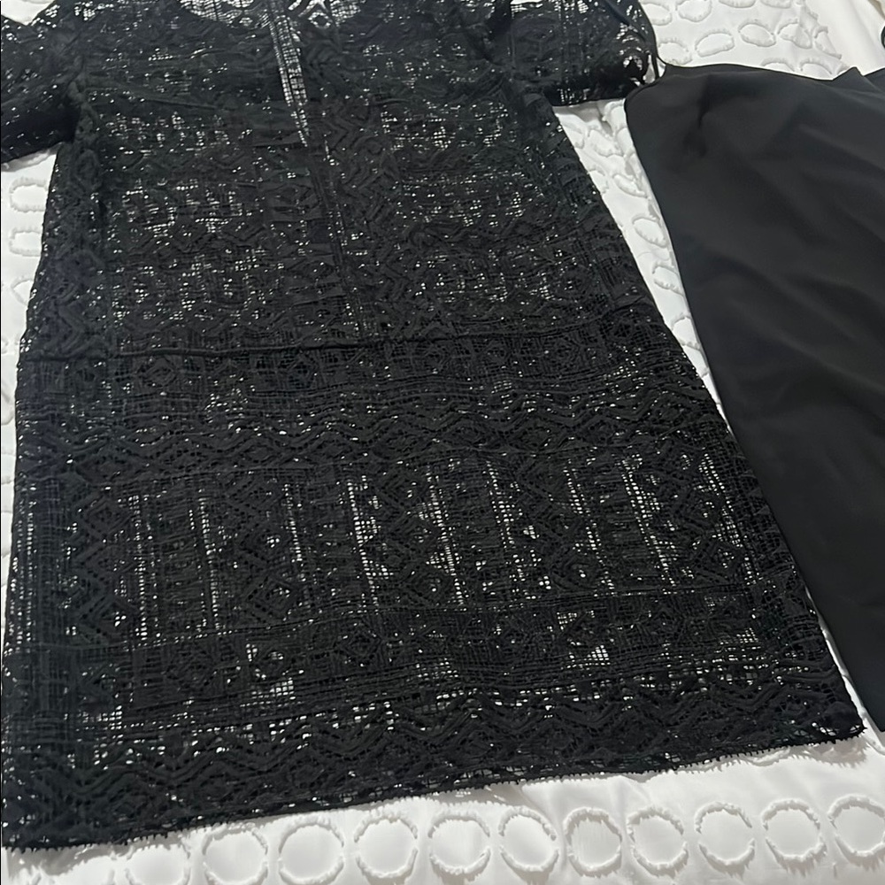 Club Monaco Black Embellished Long Sleeve Cocktail Dress